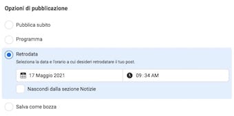 retrodatare un post su Facebook
