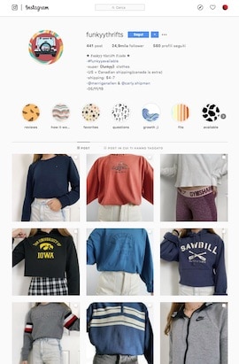 esempio account thrift su Instagram, con cui vendere vestiti