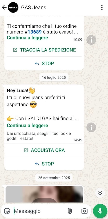 esempio canale whatsapp automation e-commerce abbigliamento